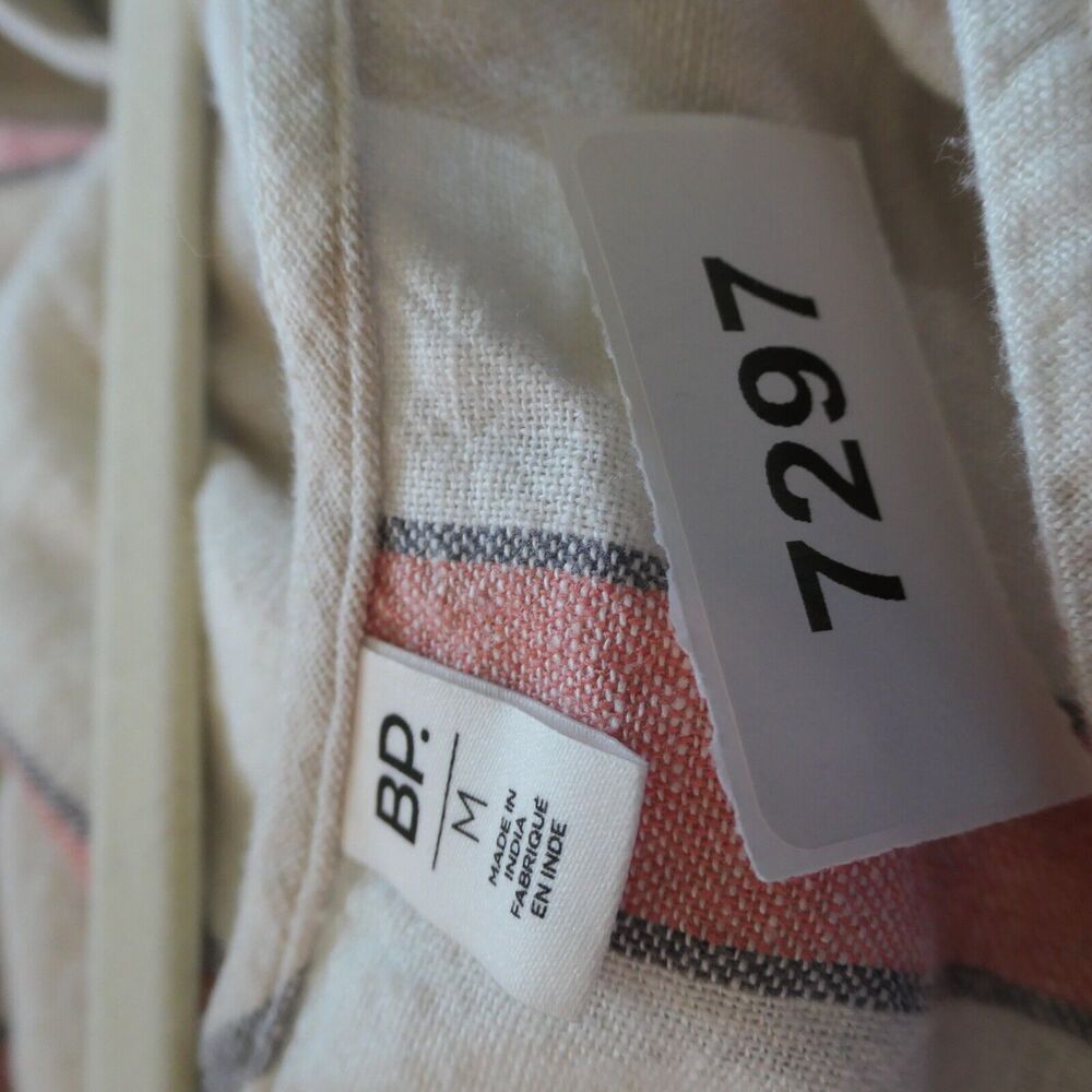 BP Jumpsuit Womens M Ivory Striped Wide Leg Pockets Linen Blend Gauzy Beachy - Picture 10 of 11